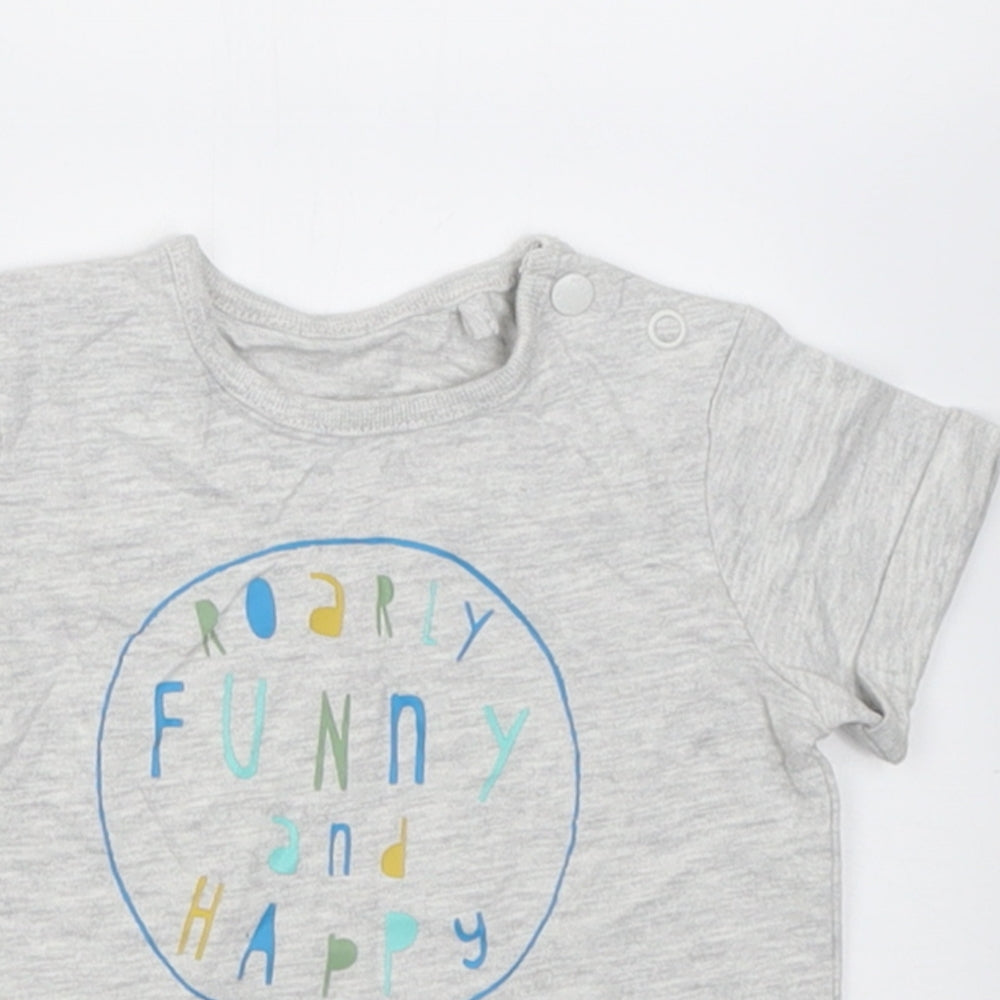 TU Boys Grey  Cotton Basic T-Shirt Size 0-3 Months Crew Neck Button - roarly funny and happy