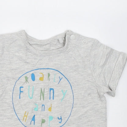 TU Boys Grey  Cotton Basic T-Shirt Size 0-3 Months Crew Neck Button - roarly funny and happy