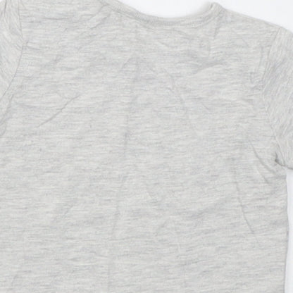 TU Boys Grey  Cotton Basic T-Shirt Size 0-3 Months Crew Neck Button - roarly funny and happy