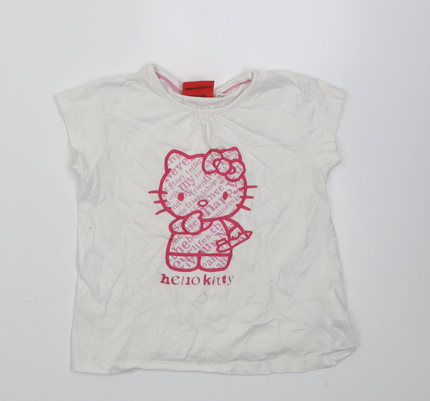 Sanrio Girls White  Cotton Basic T-Shirt Size 2-3 Years Crew Neck Pullover - Hello kitty
