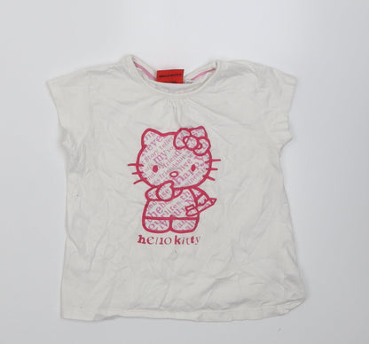 Sanrio Girls White  Cotton Basic T-Shirt Size 2-3 Years Crew Neck Pullover - Hello kitty