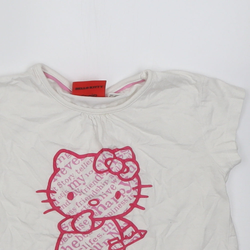 Sanrio Girls White  Cotton Basic T-Shirt Size 2-3 Years Crew Neck Pullover - Hello kitty