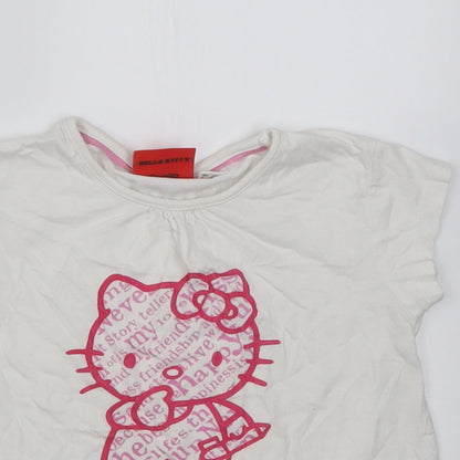 Sanrio Girls White  Cotton Basic T-Shirt Size 2-3 Years Crew Neck Pullover - Hello kitty