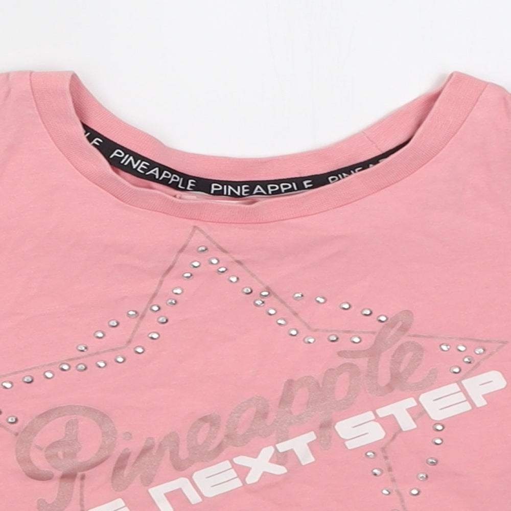 Pineapple Girls Pink  Cotton Cropped T-Shirt Size 5-6 Years Crew Neck Pullover