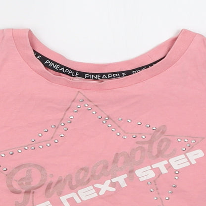 Pineapple Girls Pink  Cotton Cropped T-Shirt Size 5-6 Years Crew Neck Pullover