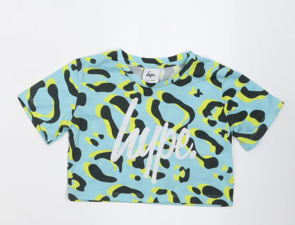 Hype Girls Blue Animal Print Polyester Cropped T-Shirt Size 5-6 Years Crew Neck Pullover