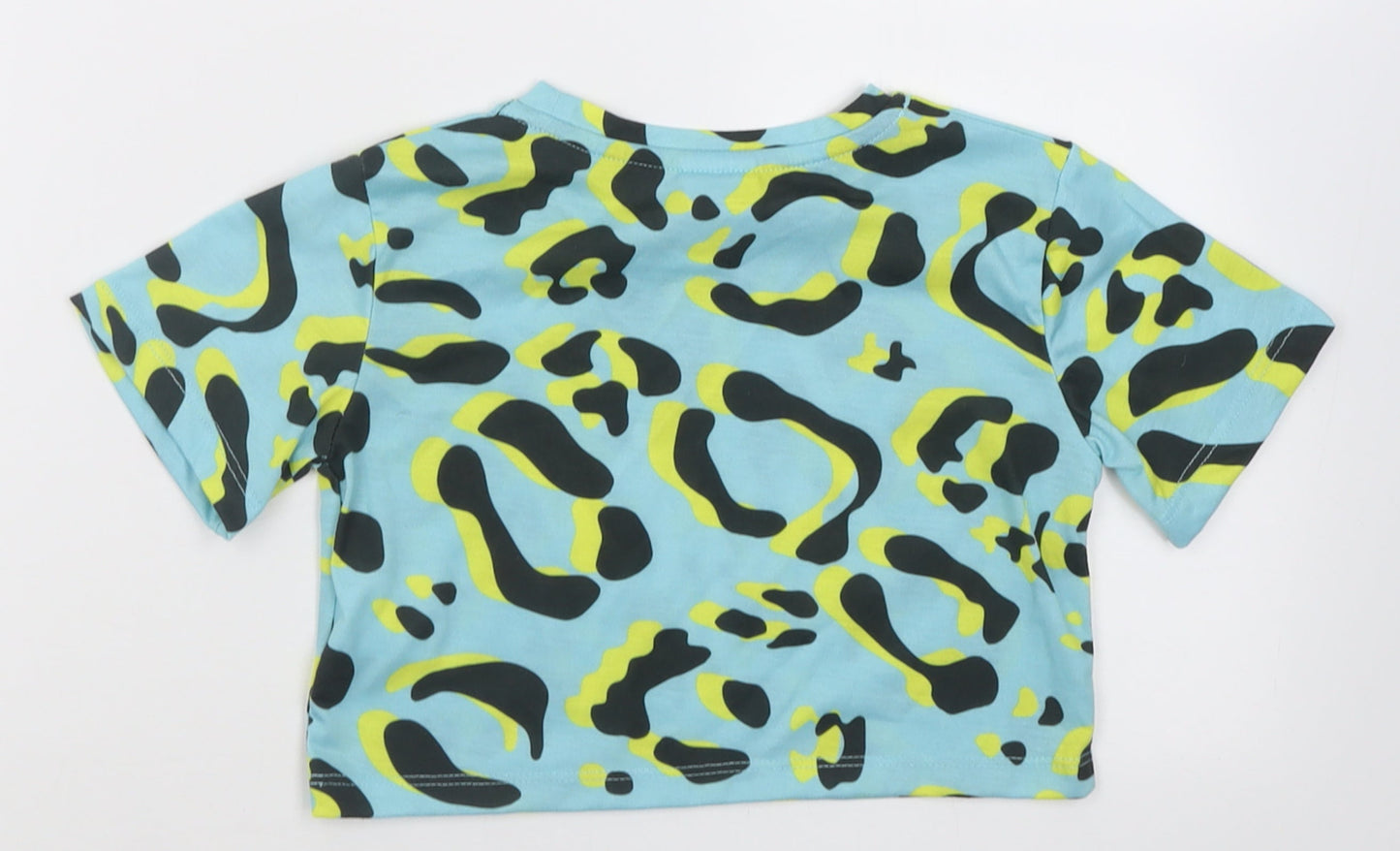 Hype Girls Blue Animal Print Polyester Cropped T-Shirt Size 5-6 Years Crew Neck Pullover