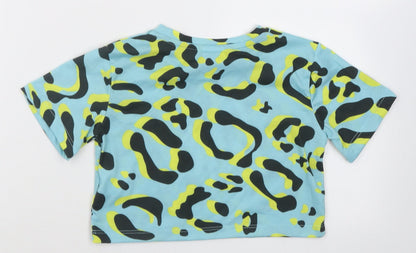 Hype Girls Blue Animal Print Polyester Cropped T-Shirt Size 5-6 Years Crew Neck Pullover