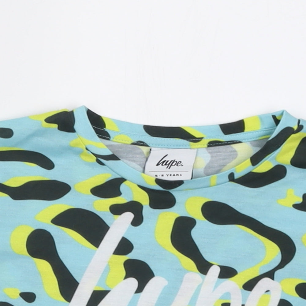 Hype Girls Blue Animal Print Polyester Cropped T-Shirt Size 5-6 Years Crew Neck Pullover