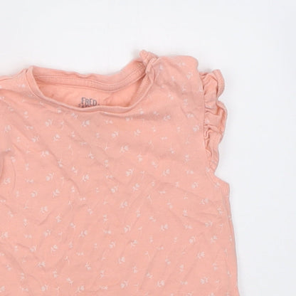 d&D Girls Pink Floral Cotton Basic T-Shirt Size 3-6 Months Crew Neck Pullover