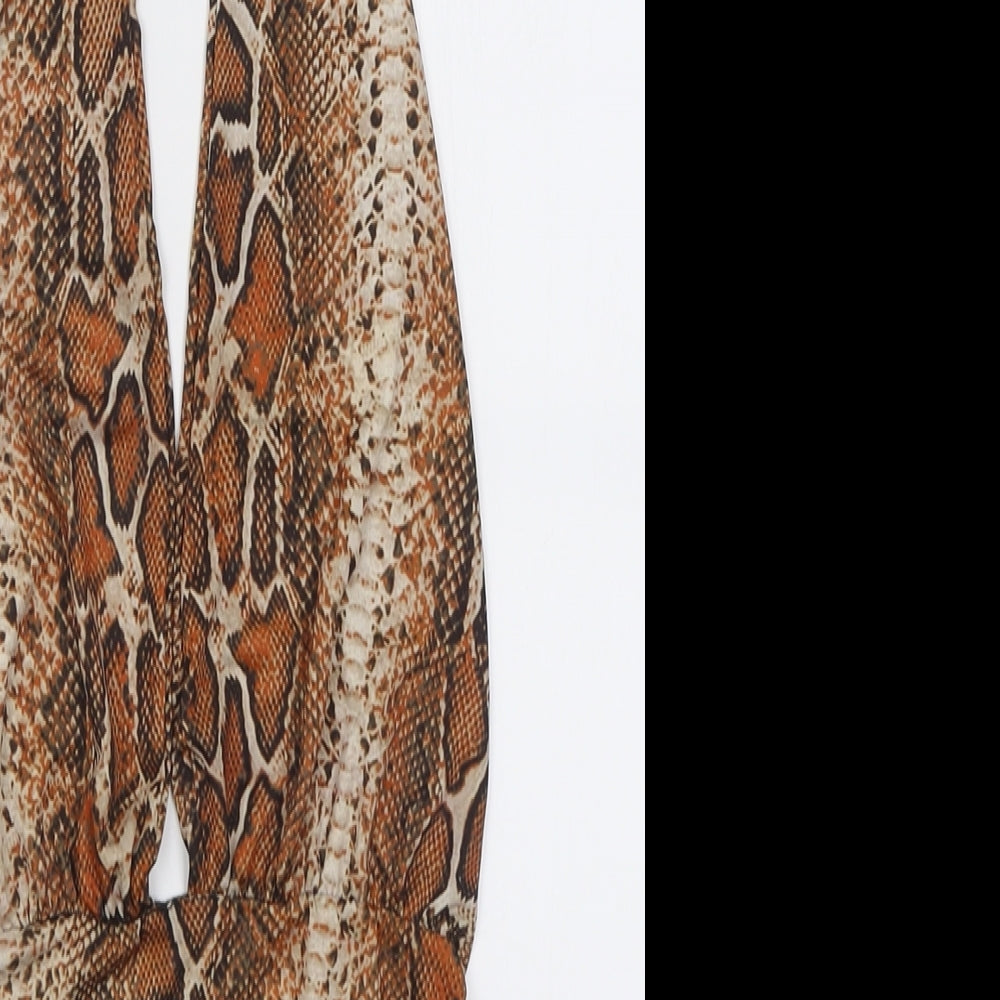 Edge Street Womens Orange Animal Print Polyester Bodysuit One-Piece Size 10  Tie - Open back