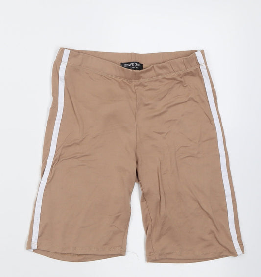 Brave Soul Womens Beige Striped Polyester Biker Shorts Size XS L7 in Regular Pull On