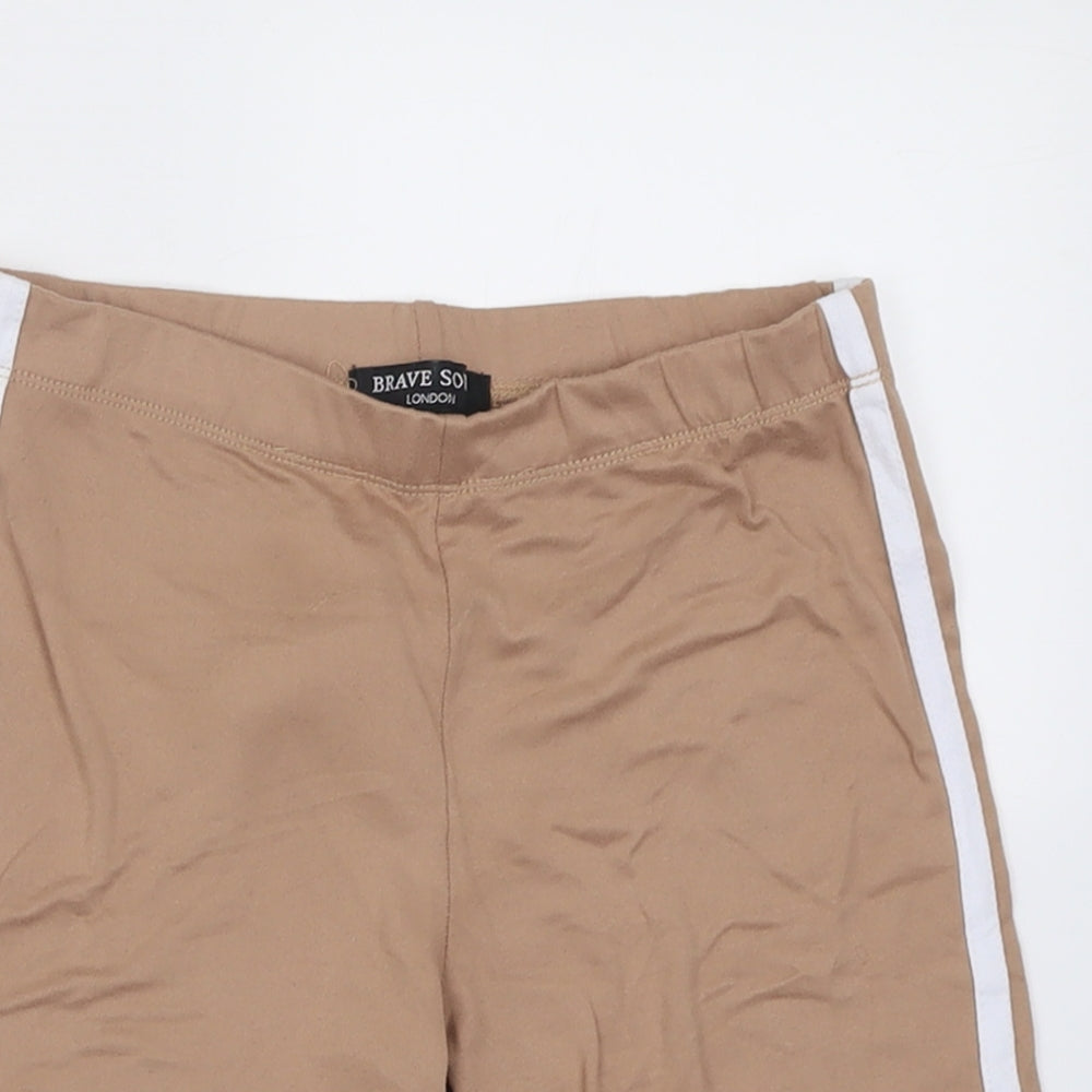 Brave Soul Womens Beige Striped Polyester Biker Shorts Size XS L7 in Regular Pull On