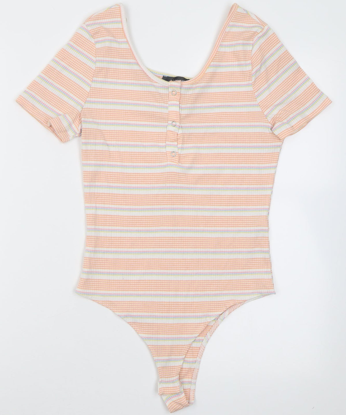 Additional front view of Primark women’s orange striped polyester bodysuit one-piece, size S, button
