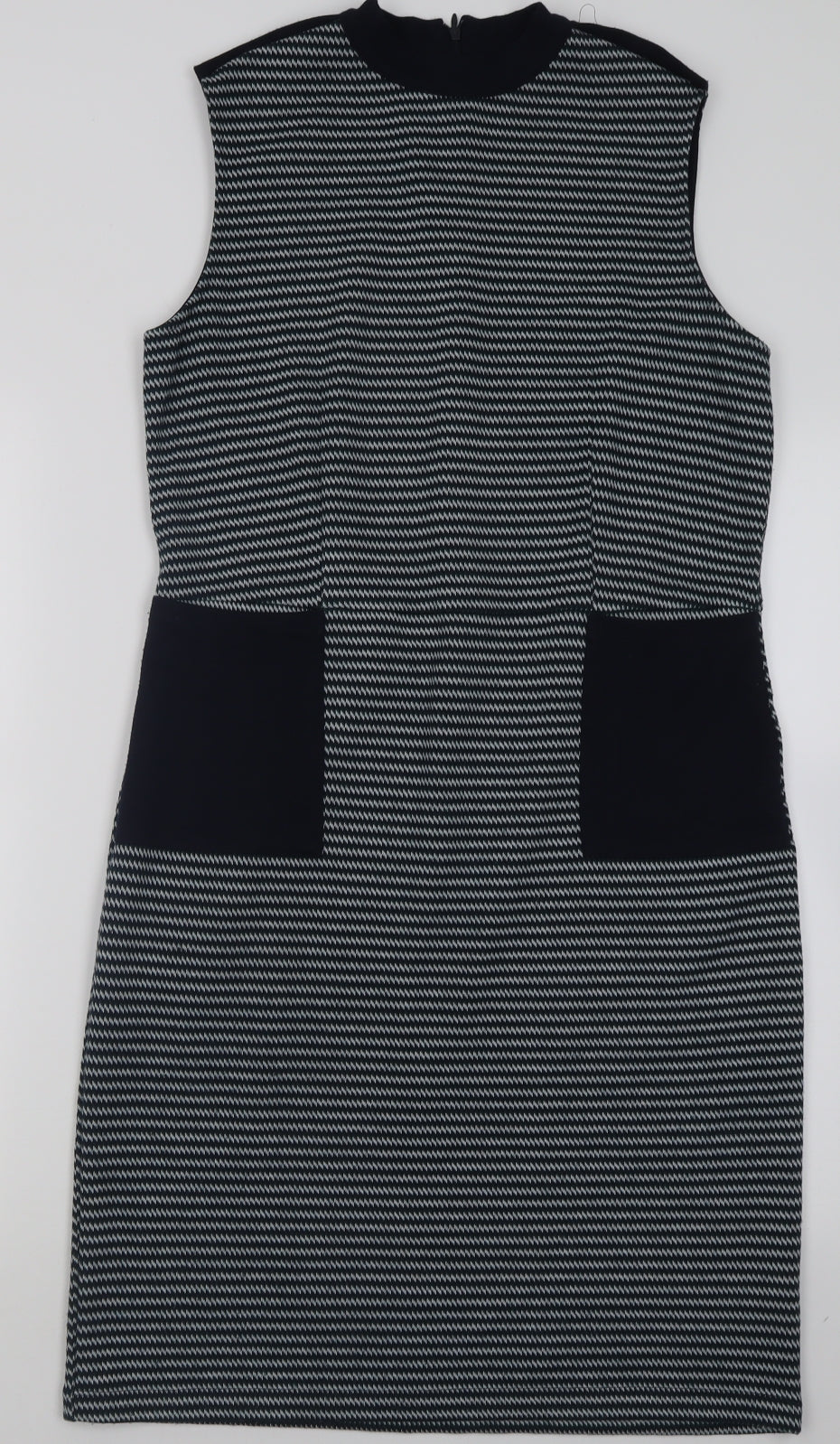 TU Womens Blue Geometric Polyester A-Line  Size 12  Crew Neck Zip