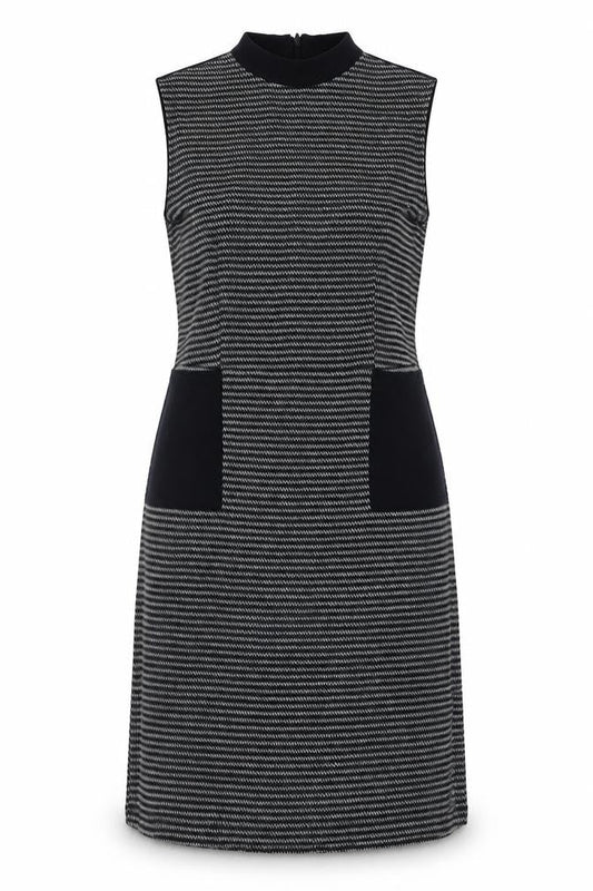 Front view of Tu women’s blue geometric polyester a-line, size UK 12, crew neck zip