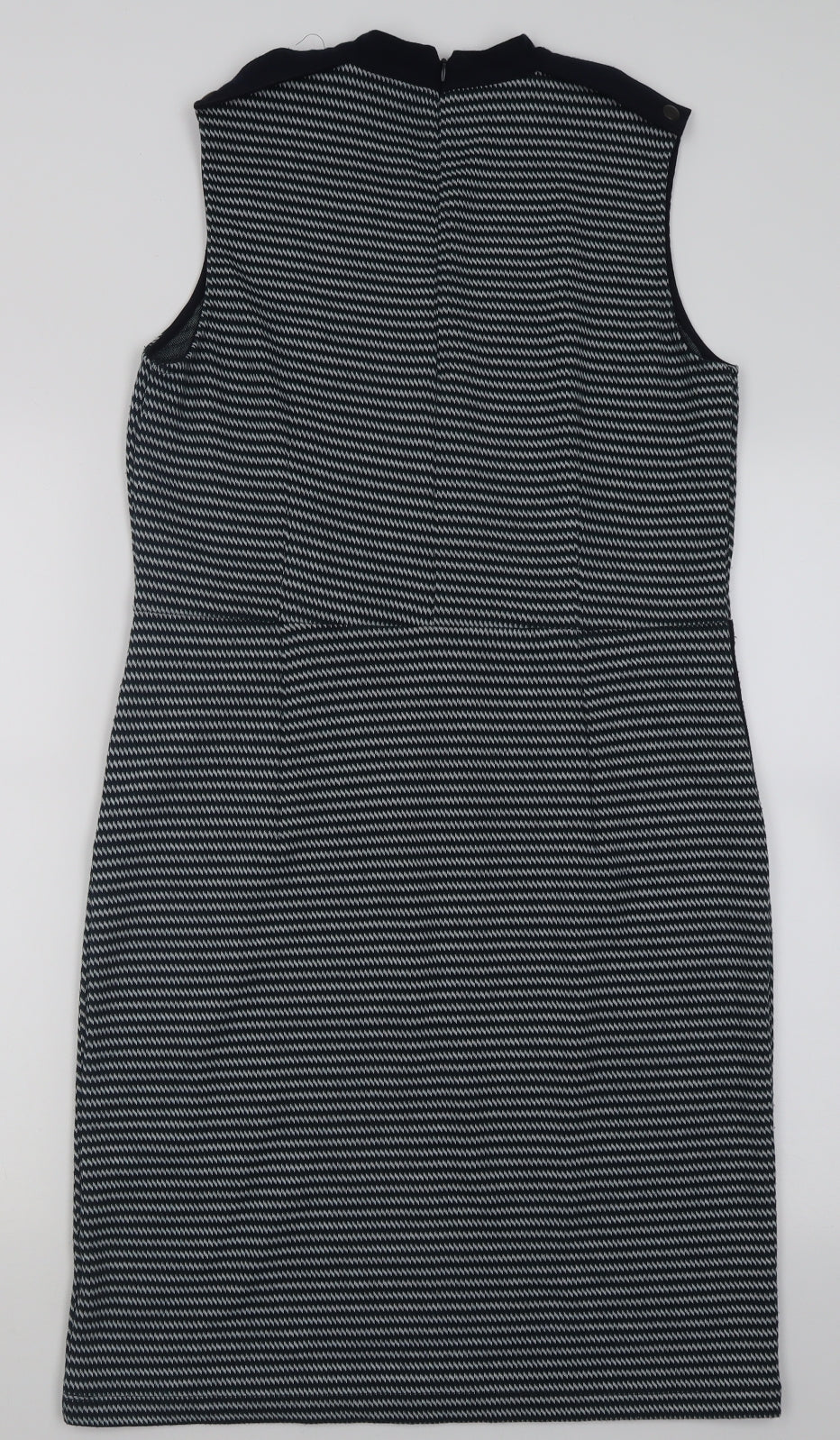 TU Womens Blue Geometric Polyester A-Line  Size 12  Crew Neck Zip