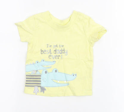 George Boys Yellow  100% Cotton Jersey T-Shirt Size 3-6 Months Round Neck Pullover - Crocodile