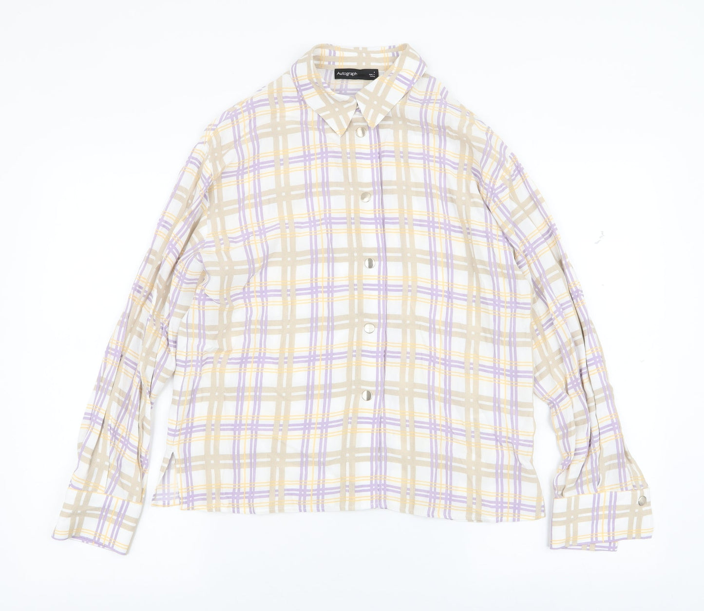 Autograph Womens Multicoloured Plaid Viscose Basic Blouse Size 8 Collared