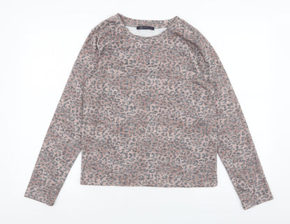 Marks and Spencer Womens Brown Round Neck Animal Print Viscose Pullover Jumper Size 10