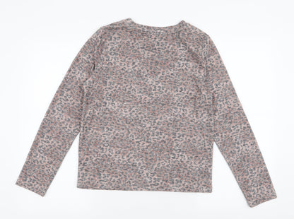 Marks and Spencer Womens Brown Round Neck Animal Print Viscose Pullover Jumper Size 10