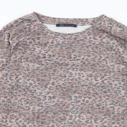 Marks and Spencer Womens Brown Round Neck Animal Print Viscose Pullover Jumper Size 10
