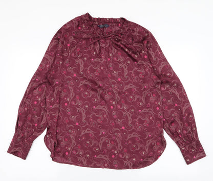 Marks and Spencer Womens Red Floral Polyester Basic Blouse Size 8 High Neck