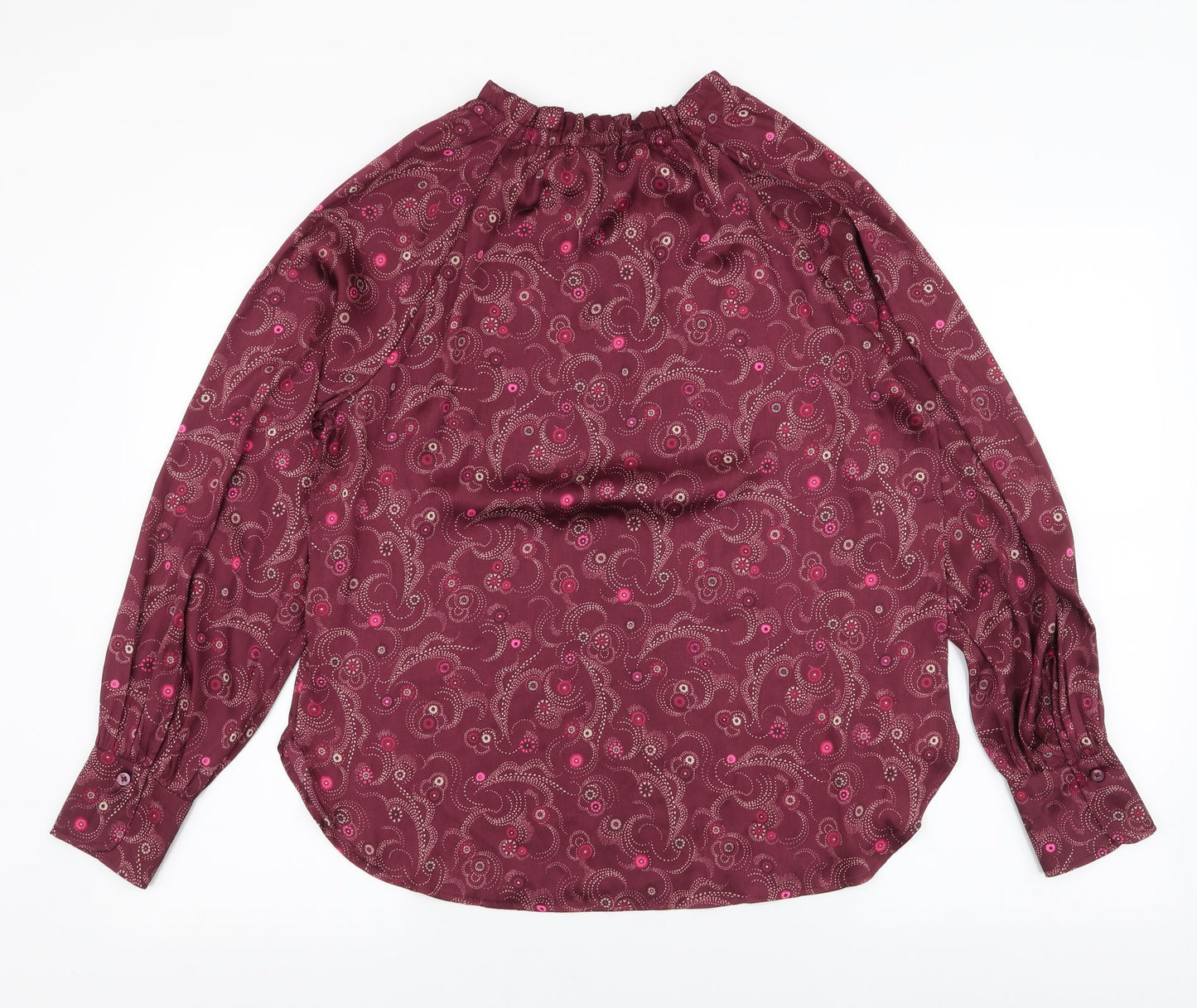 Marks and Spencer Womens Red Floral Polyester Basic Blouse Size 8 High Neck