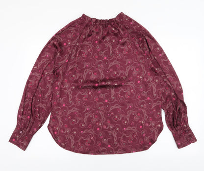 Marks and Spencer Womens Red Floral Polyester Basic Blouse Size 8 High Neck
