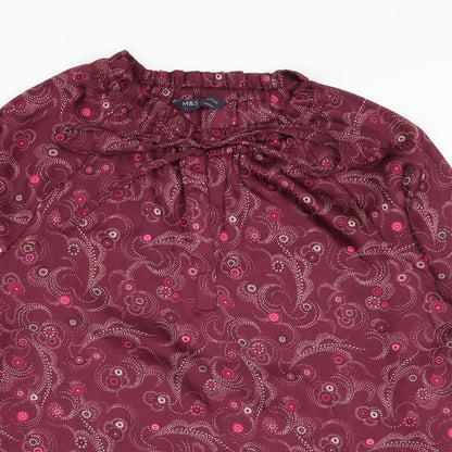 Marks and Spencer Womens Red Floral Polyester Basic Blouse Size 8 High Neck