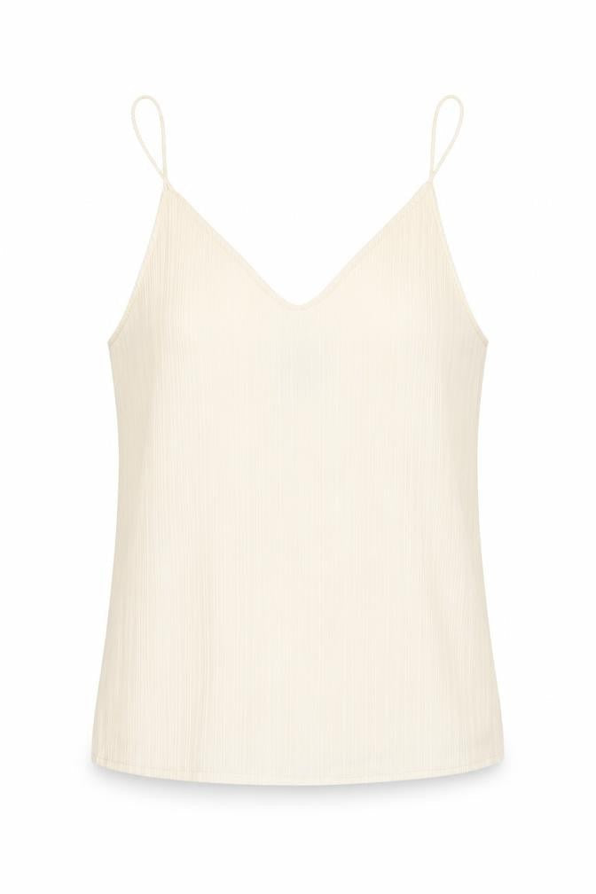Front view of New Look women’s ivory striped polyester camisole tank, size UK 10, v-neck