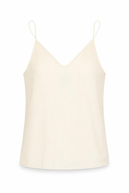 Front view of New Look women’s ivory striped polyester camisole tank, size UK 10, v-neck