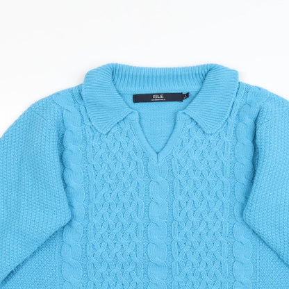 Isle Essentials Womens Beige Collared  Acrylic Pullover Jumper Size S