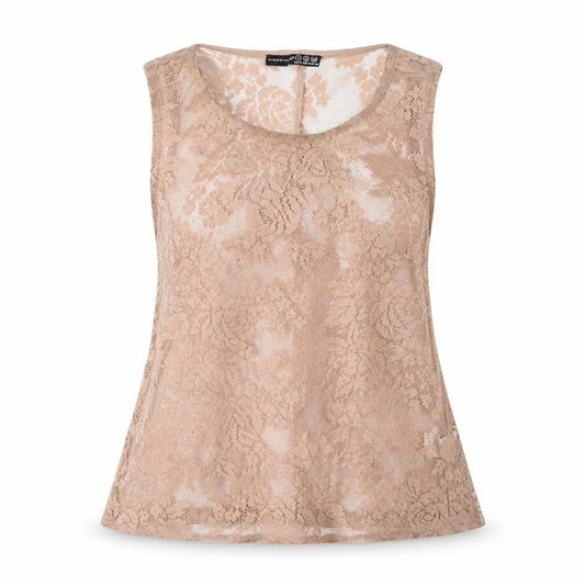 Front view of Atmosphere women’s beige floral polyester basic tank, size UK 6, round neck