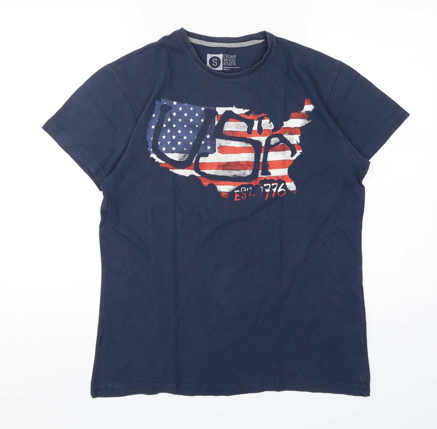 Mens UK Size S Cedar Wood State Blue  T-Shirt