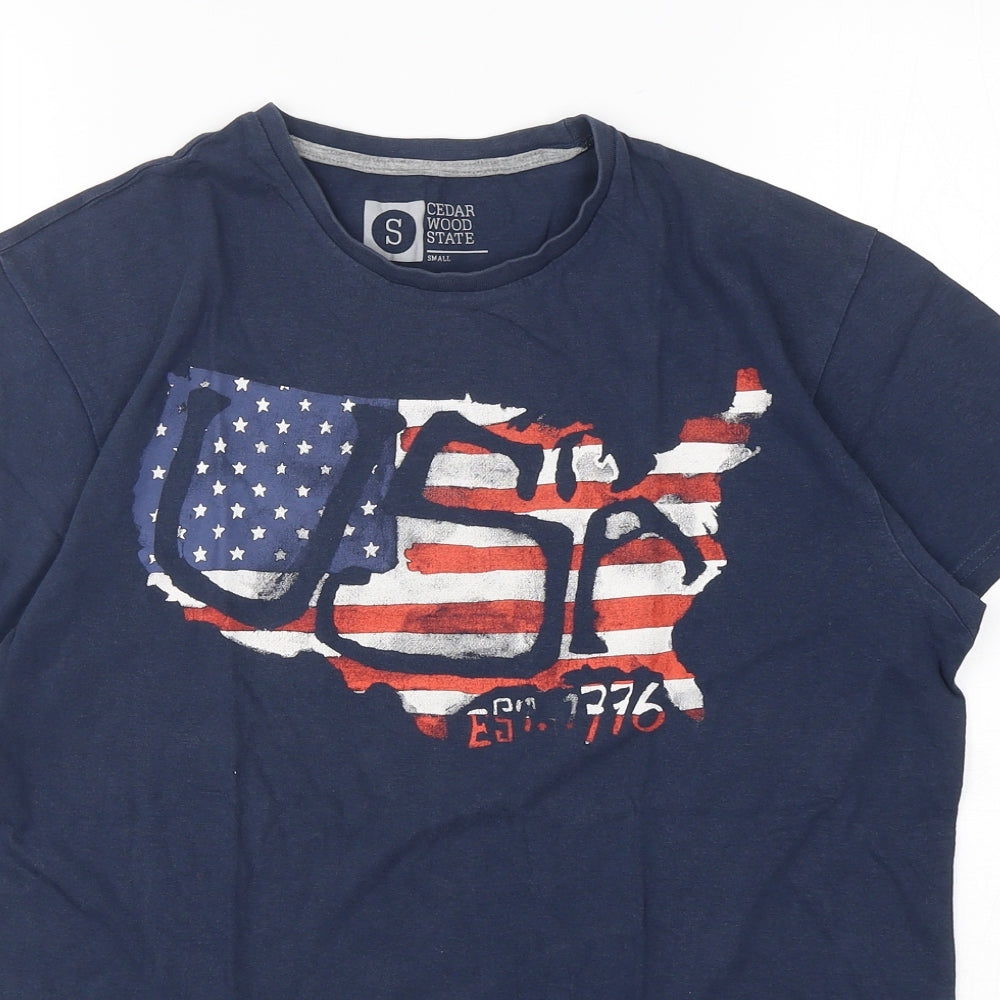 Mens UK Size S Cedar Wood State Blue  T-Shirt