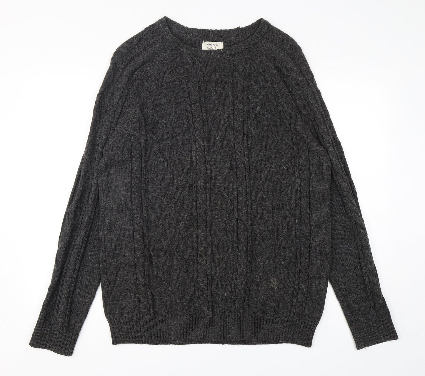 George Mens Grey Round Neck  Acrylic Pullover Jumper Size M