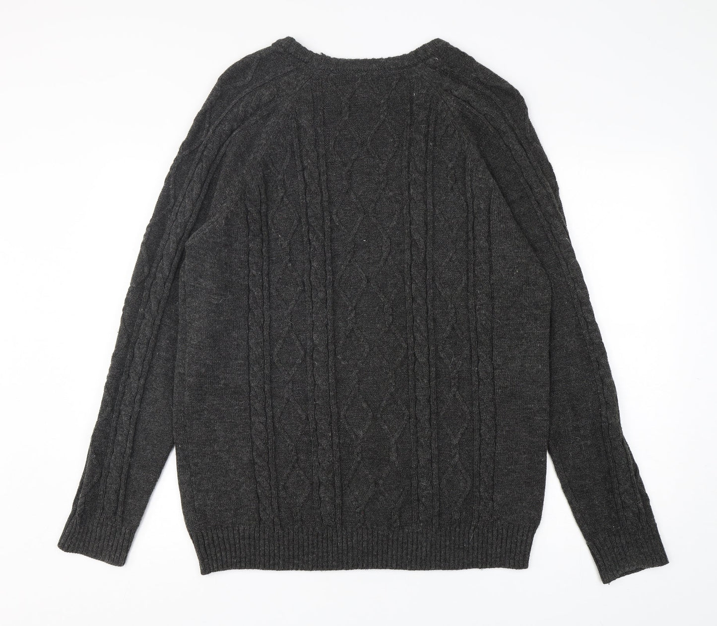 George Mens Grey Round Neck  Acrylic Pullover Jumper Size M