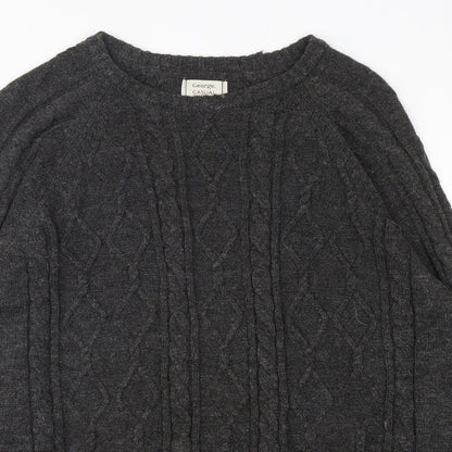 George Mens Grey Round Neck  Acrylic Pullover Jumper Size M