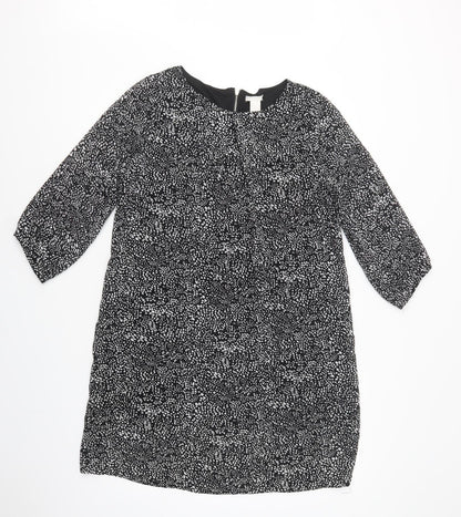 H&M Womens Black Animal Print Polyester Shift  Size 14  Roll Neck Zip
