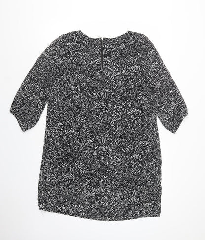H&M Womens Black Animal Print Polyester Shift  Size 14  Roll Neck Zip