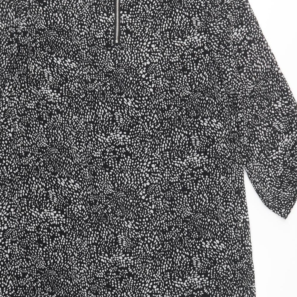 H&M Womens Black Animal Print Polyester Shift  Size 14  Roll Neck Zip