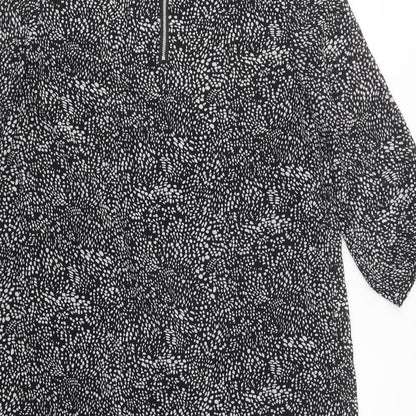 H&M Womens Black Animal Print Polyester Shift  Size 14  Roll Neck Zip