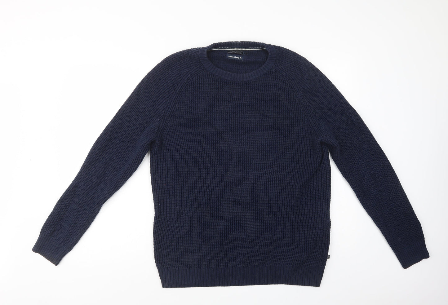 East West Mens Blue Crew Neck  Cotton Pullover Jumper Size L