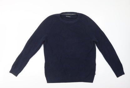 East West Mens Blue Crew Neck  Cotton Pullover Jumper Size L