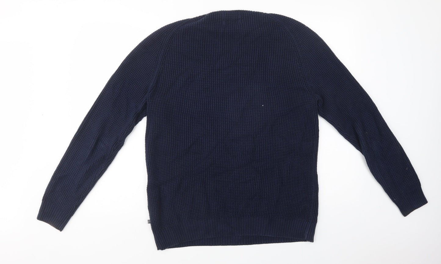 East West Mens Blue Crew Neck  Cotton Pullover Jumper Size L