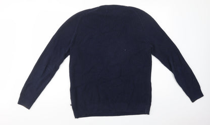 East West Mens Blue Crew Neck  Cotton Pullover Jumper Size L