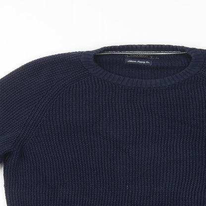 East West Mens Blue Crew Neck  Cotton Pullover Jumper Size L