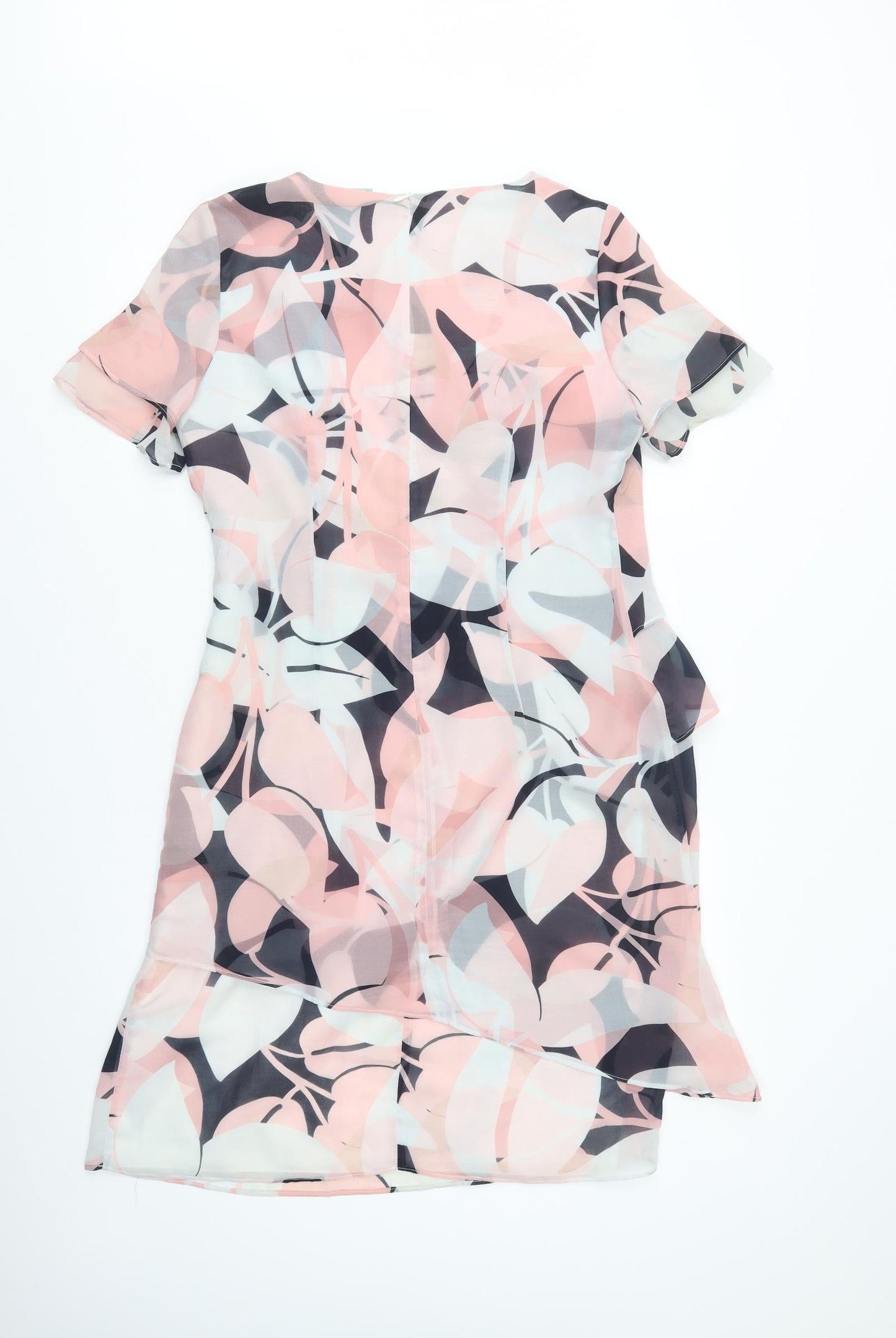 Hermann Lange Womens Pink Geometric Polyester Shift  Size 10  Scoop Neck Zip
