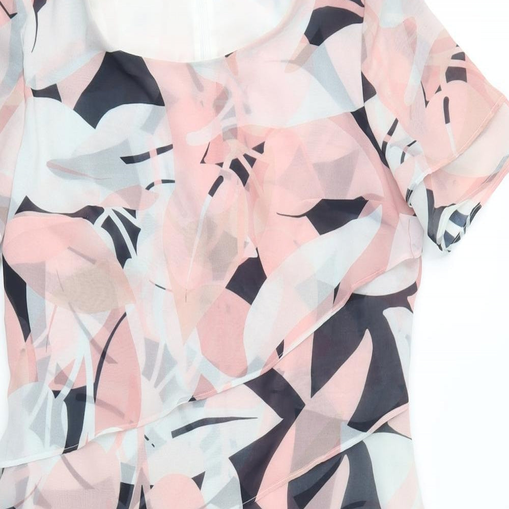 Hermann Lange Womens Pink Geometric Polyester Shift  Size 10  Scoop Neck Zip